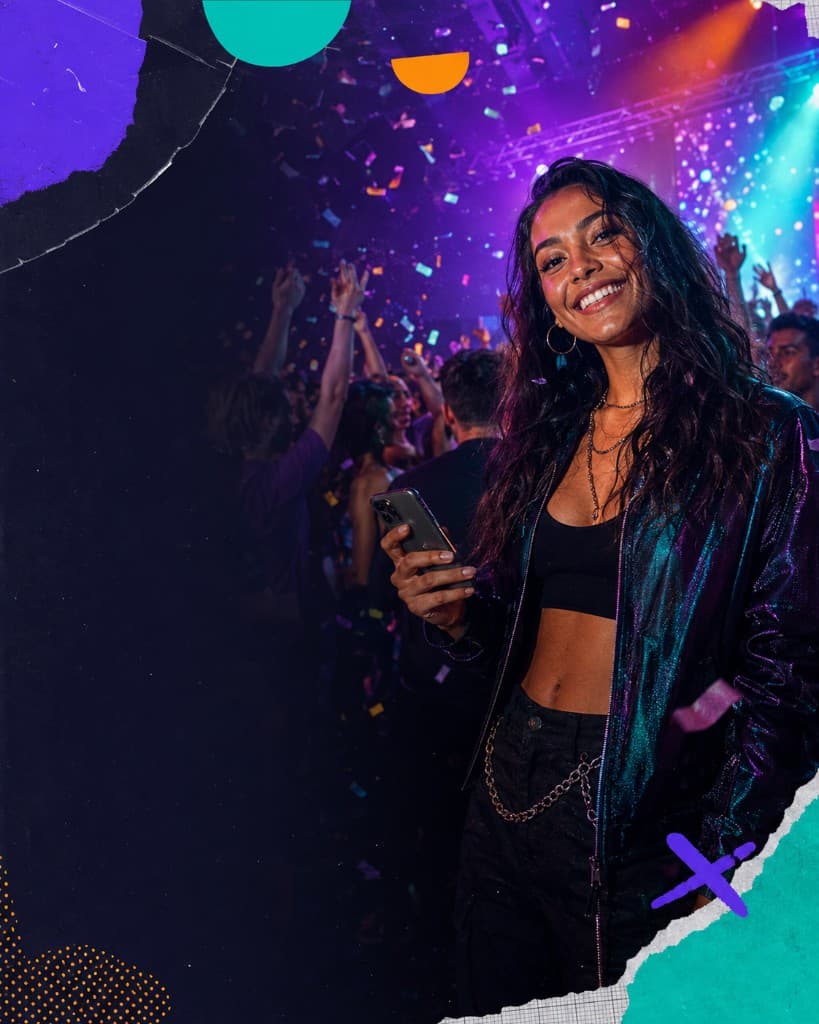 Público em show à noite, com palco e luzes